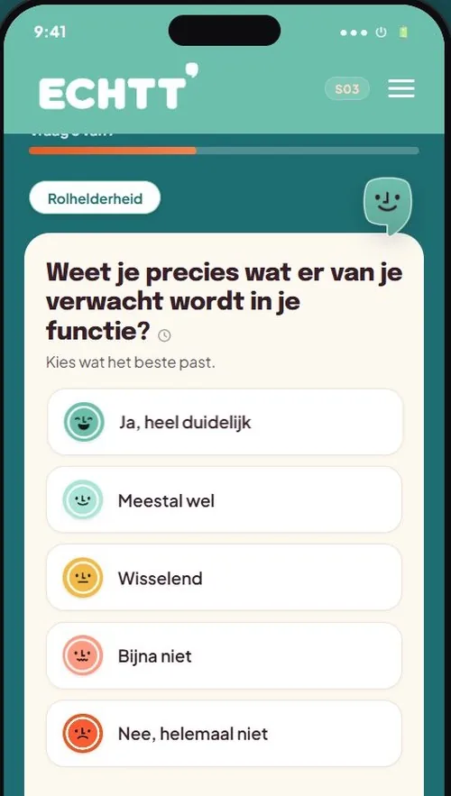 ECHTT webapp: voorbeeldvraag met antwoordopties